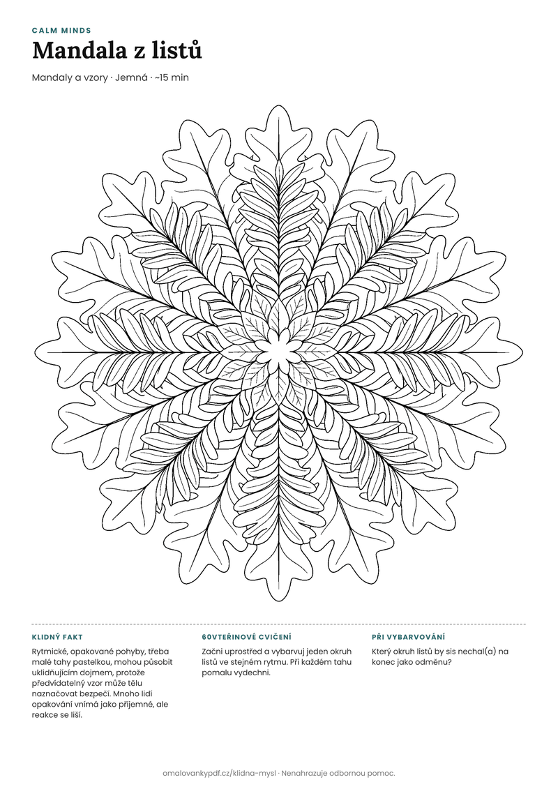 Omalovánka: Mandala z listů