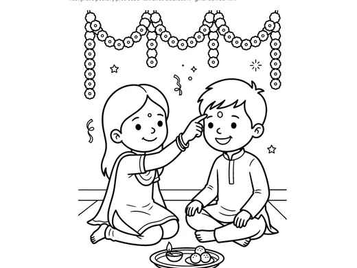 Omalovánka sourozenci Bhai Dooj pro děti 5–6 let – náhled