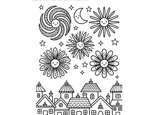 Omalovánka Diwali ohňostroj pro děti 5–6 let – náhled