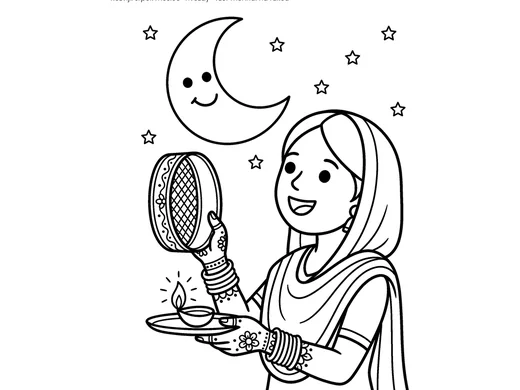 Omalovánka karwa chauth měsíc pro děti 5–6 let – náhled