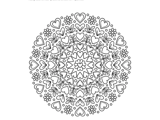 Omalovánka mandala srdce pro děti 6–8 let – náhled