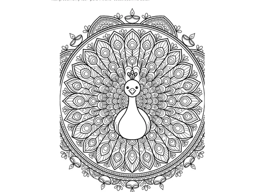 Omalovánka rangoli páv pro děti 6–8 let – náhled
