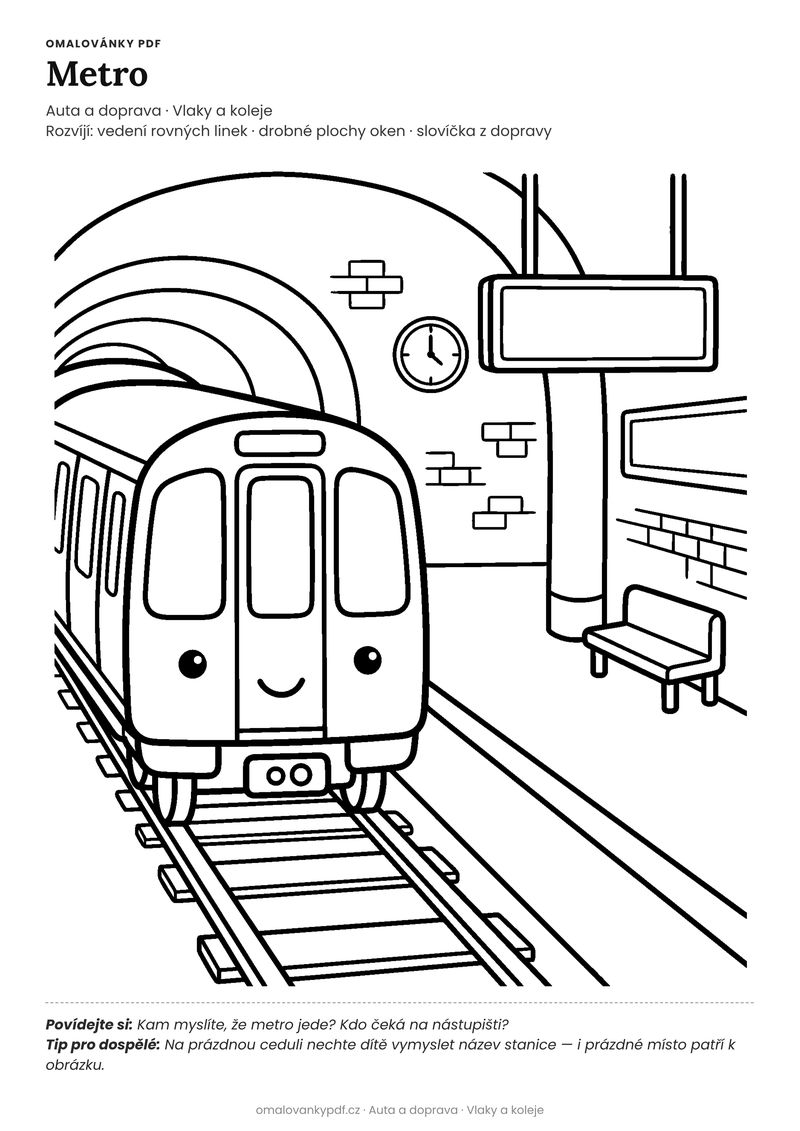 Omalovánka metro k vytisknutí pro děti 5–6 let – Metro – PDF v plné velikosti k tisku zdarma