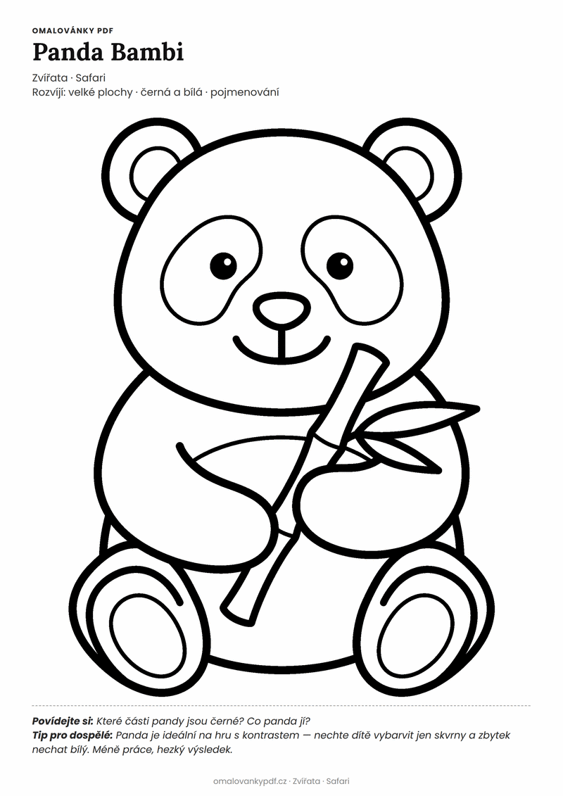 Omalovánka panda k vytisknutí pro děti 3–4 roky – Panda Bambi – PDF v plné velikosti k tisku zdarma