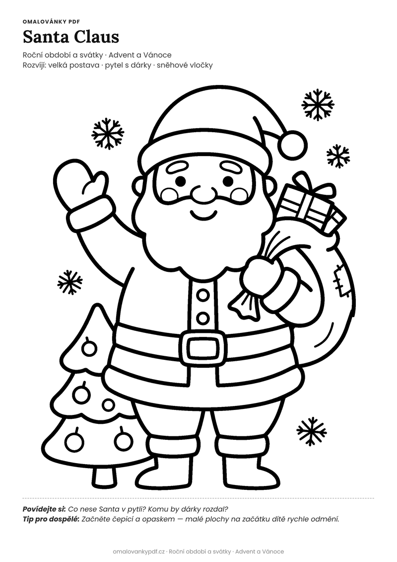 Omalovánka Santa Claus k vytisknutí pro děti 4–5 let – Santa Claus – PDF v plné velikosti k tisku zdarma